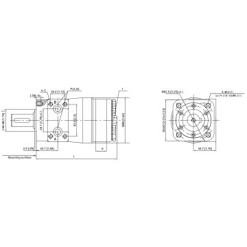 PHDPH-100H4C1Y7 - 0.99 in 6-spline, 4 bolt SAE A flange, A/B Ports: ZG1/2 (15), Drain Port: M14 x 1.5 (12), 2030 Input psi, 1619 lb.in, 610 rpm, 15.85 gpm, 13.41 hp, Clockwise