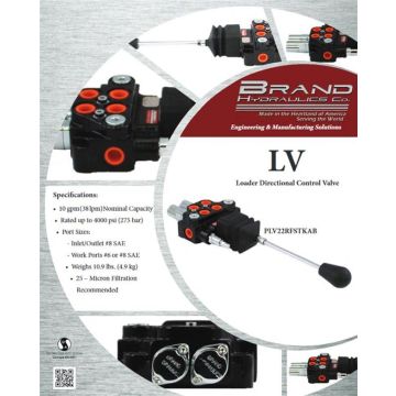 2 SPOOL 10 GPM HYDRAULIC JOYSTICK CONTROL VALVE BRAND LV22RFSTKAB W PO